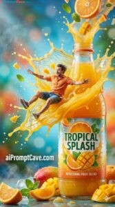 Miniature Man Juice Splash Adventure Ad - Free Ai Image Prompt