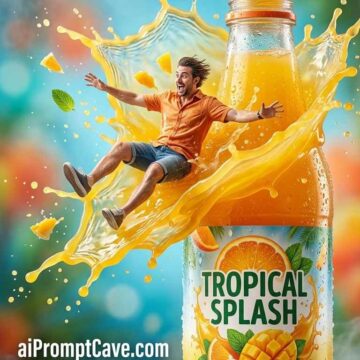 Miniature Man Juice Splash Adventure Ad - Free Ai Image Prompt