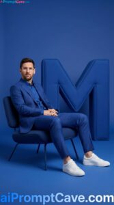 Minimalist Messi Fashion Editorial in Cobalt Blue Studio - Free Ai Image Prompt