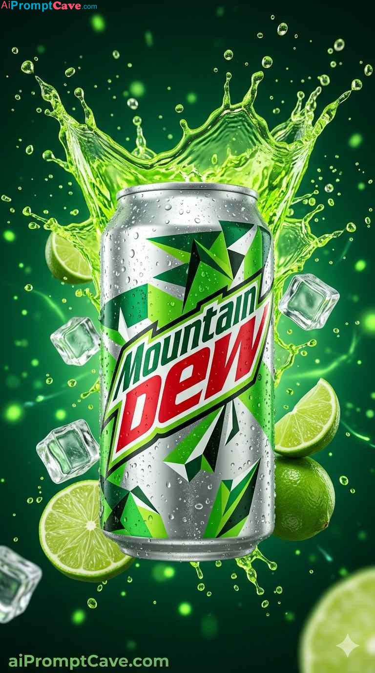 Mountain Dew Explosive Product Ad Prompt - Free Ai Image Prompt