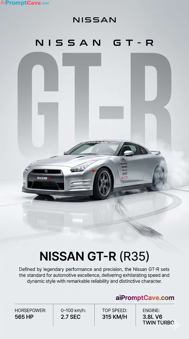 Nissan GTR Drift Poster Prompt - Free Ai Image Prompt