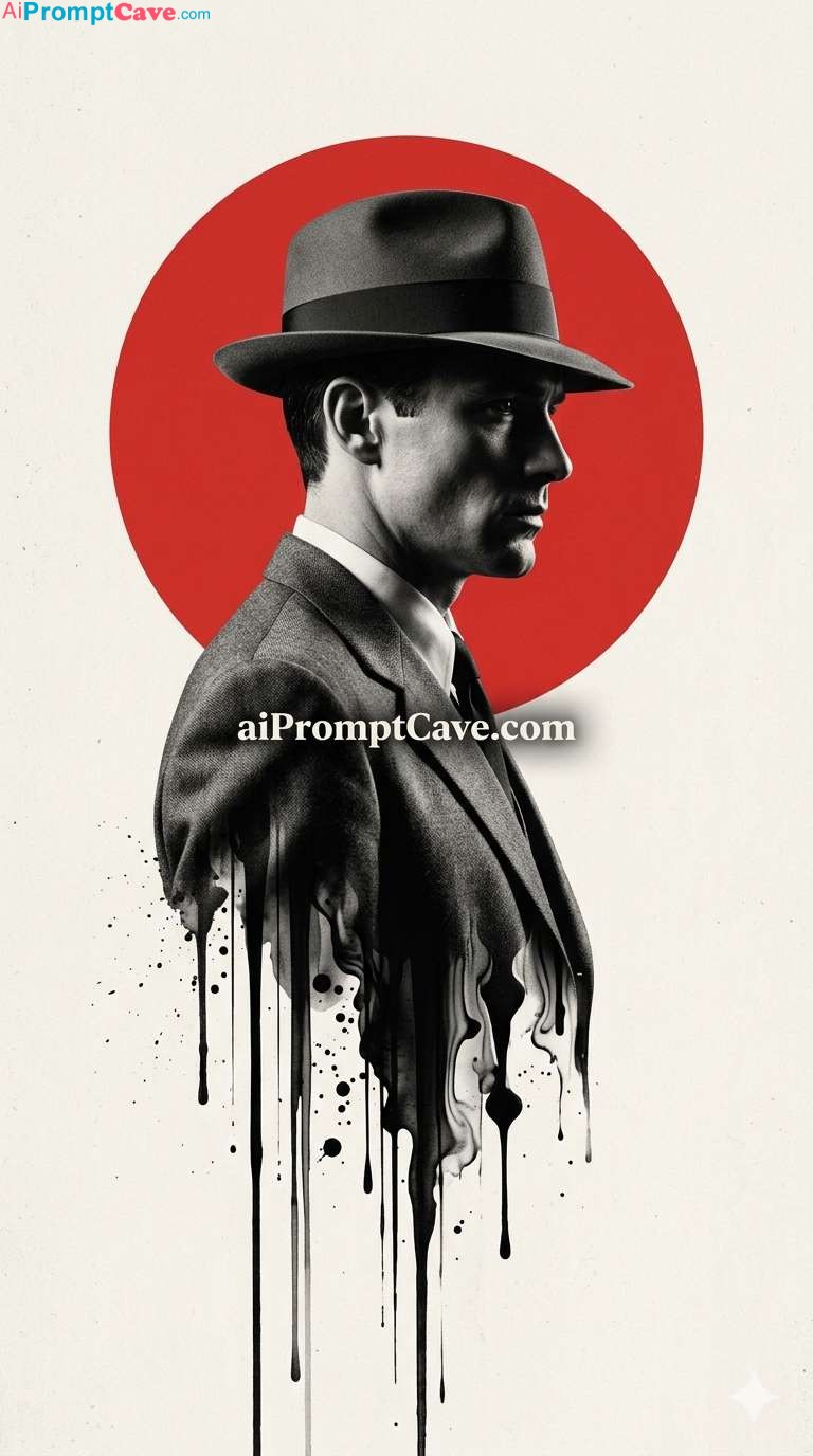 Noir Surrealist Melting Portrait Poster - Free Ai Image Prompt