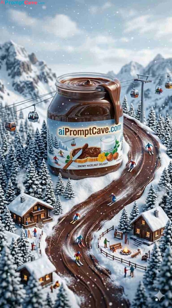 Nutella Chocolate Ski Resort Miniature World Cinematic Food Landscape - Free Ai Image Prompt