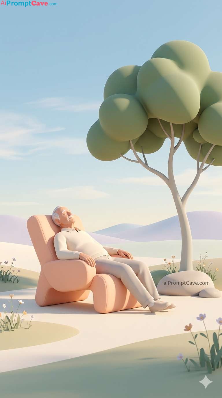 Peaceful Retirement Minimal 3D Art Prompt - Free Ai Image Prompt