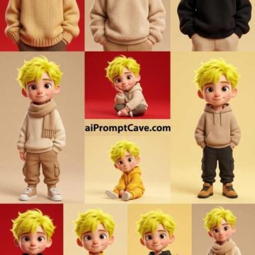 Pixar-Inspired 3D Boy Fashion Collage - Free Ai Image Prompt