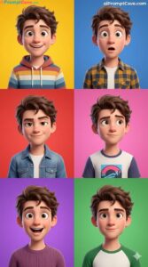 Pixar-Style Character Grid with Expressions - Free Ai Image Prompt