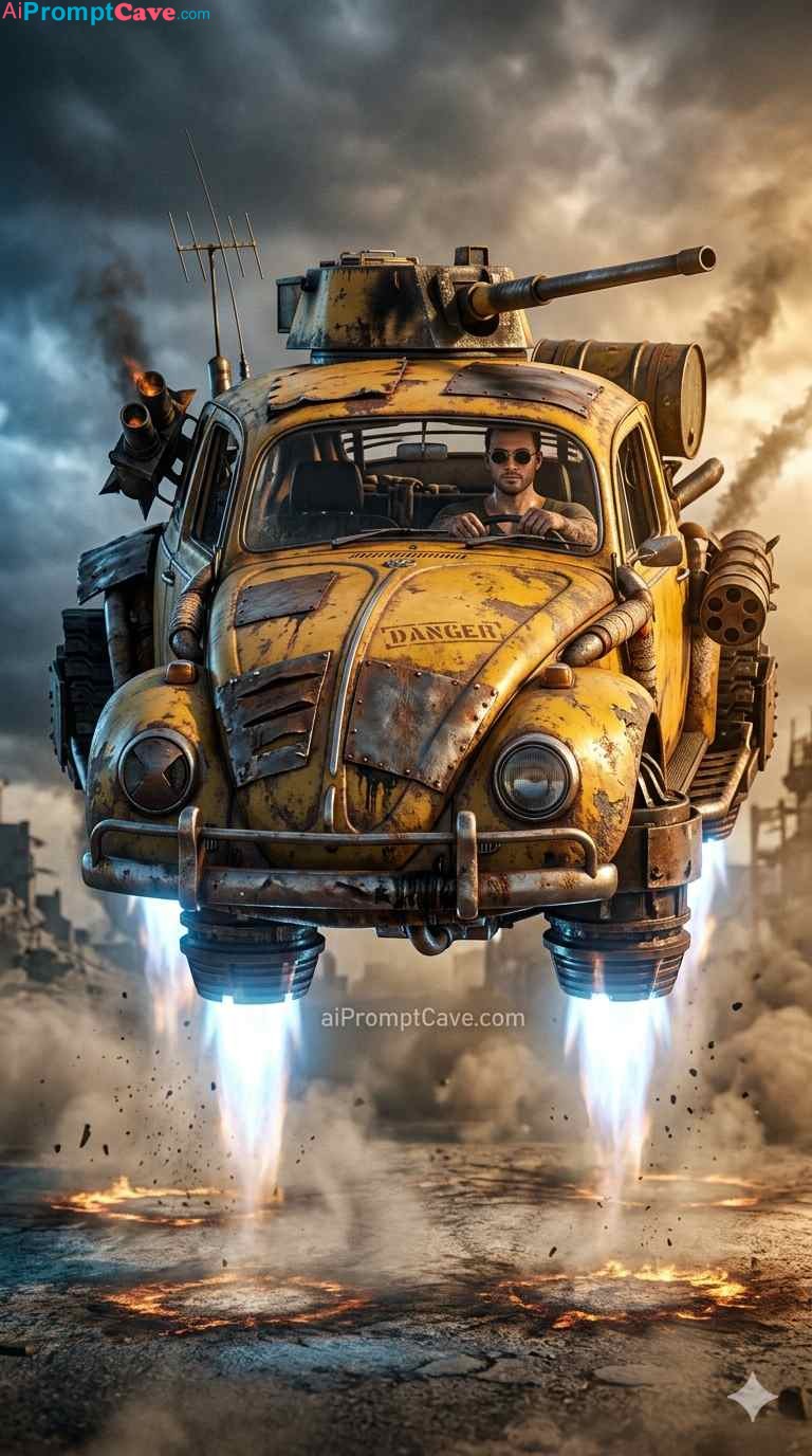 Post-Apocalyptic Hover Beetle War Machine - Free Ai Image Prompt