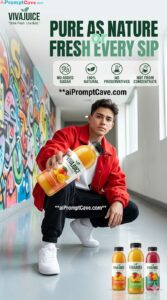 Premium Beverage Ad Poster with Male Model & Juice Bottle - Free Ai Image Prompt