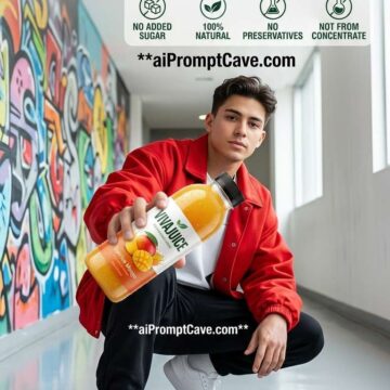 Premium Beverage Ad Poster with Male Model & Juice Bottle - Free Ai Image Prompt