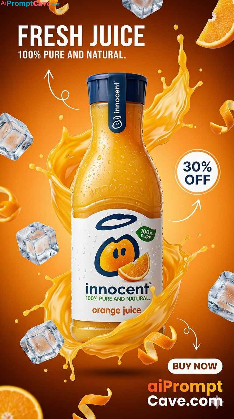 Premium Juice Bottle Advertising Poster - Free Ai Image Prompt