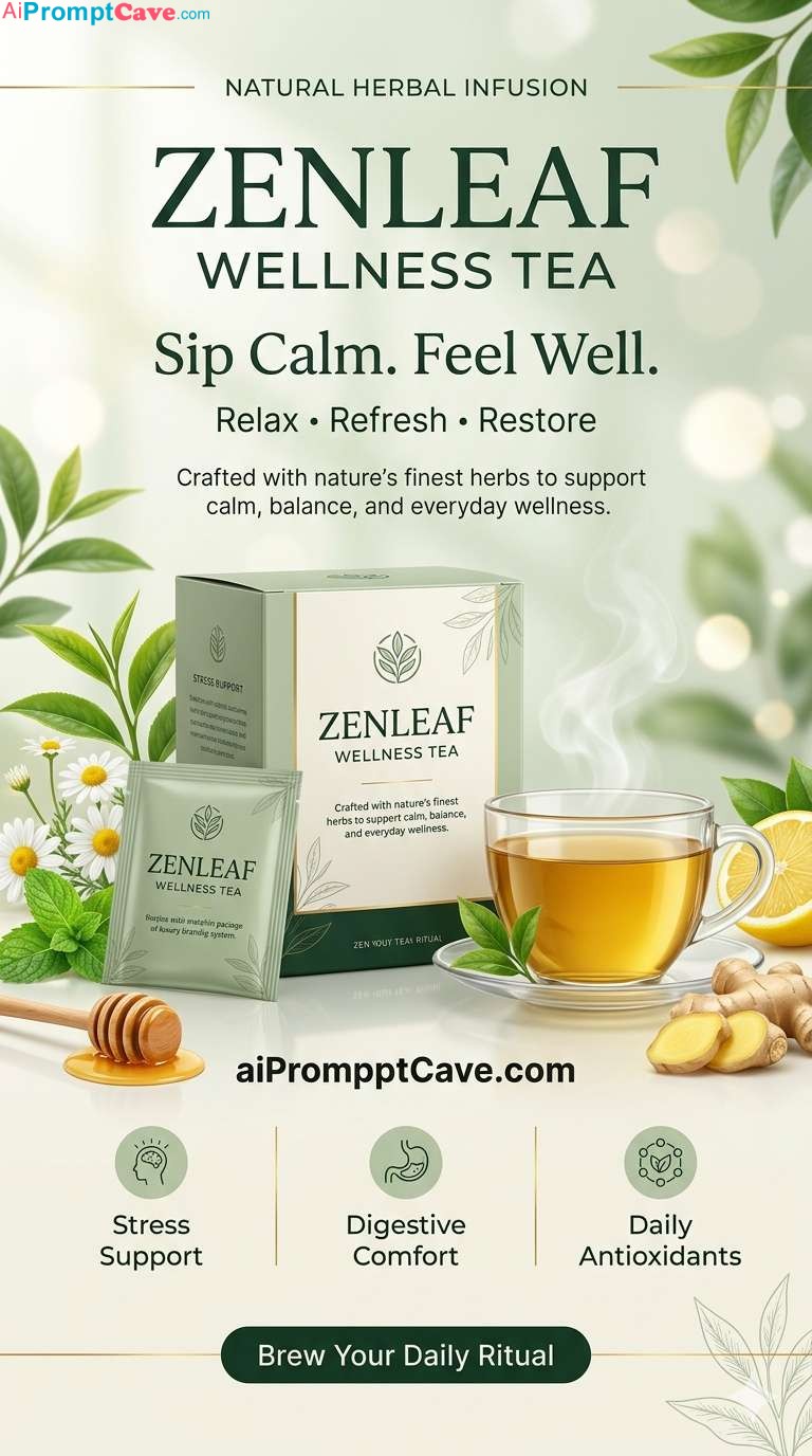 Premium Wellness Tea Advertising Poster - Free Ai Image Prompt