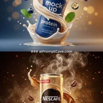 Protein Drink & Nescafe Latte Can Splash Ads CGI Modules - Free Ai Image Prompt