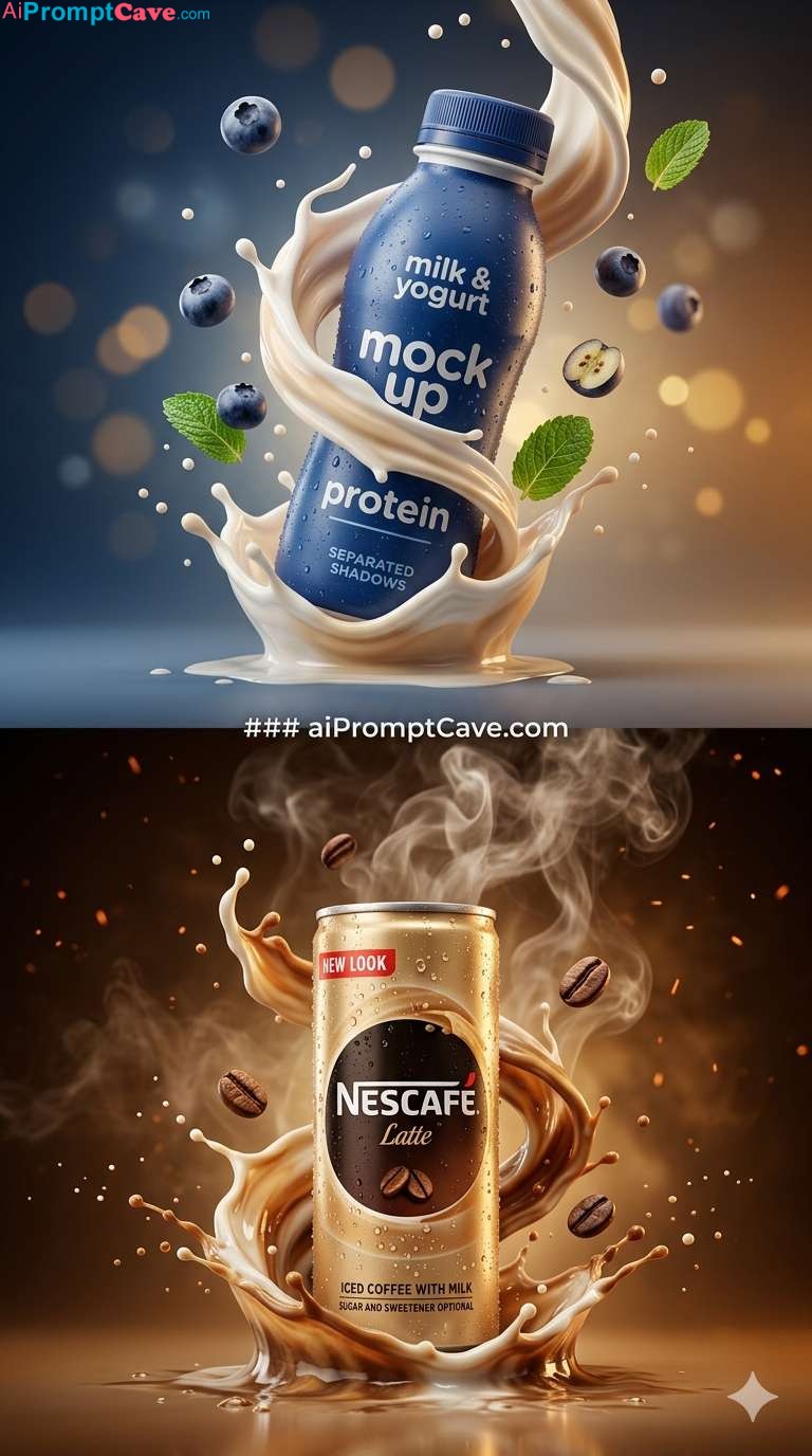 Protein Drink & Nescafe Latte Can Splash Ads CGI Modules - Free Ai Image Prompt
