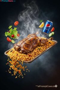 Saudi Lamb Kabsa Floating Food Ad Prompt - Free Ai Image Prompt