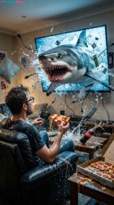 Shark Breach Through TV - Free Ai Image Prompt