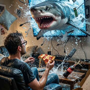 Shark Breach Through TV - Free Ai Image Prompt
