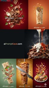 Shawerma Döner Food Photography Modules Explosion Scenes - Free Ai Image Prompt