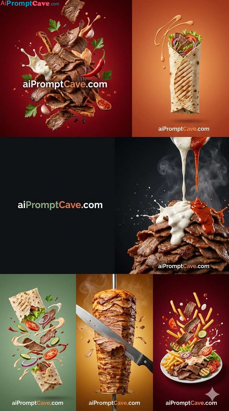Shawerma Döner Food Photography Modules Explosion Scenes - Free Ai Image Prompt