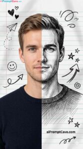 Split Photo to Sketch Portrait Prompt - Free Ai Image Prompt Split Photo to Sketch Portrait Prompt - Free Ai Image Prompt