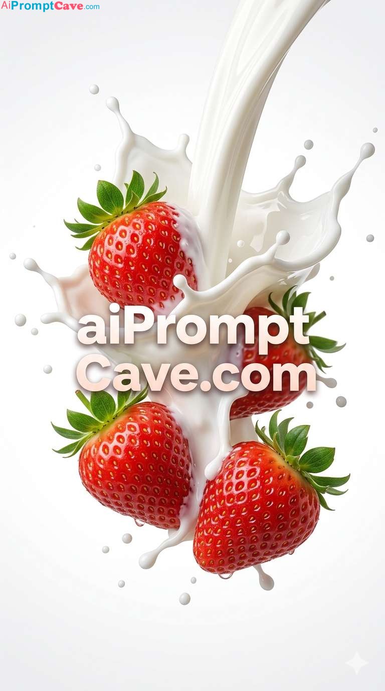 Strawberries and Milk Splash Cinematic Macro Food Photography - Free Ai Image Prompt