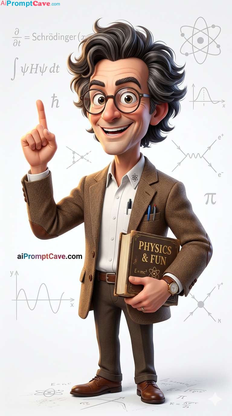 Stylized 3D Cartoon Physicist Character Prompt - Free Ai Image Prompt