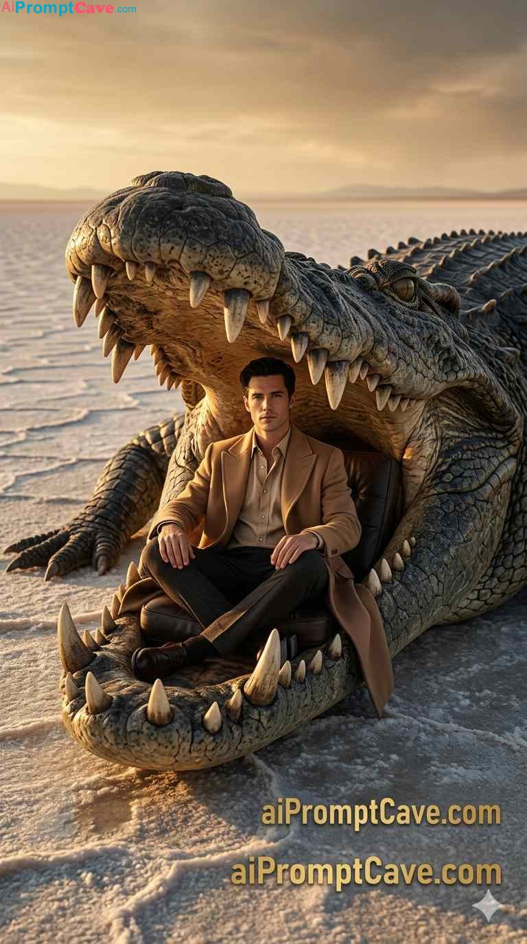 Surreal Crocodile Fashion Portrait Prompt - Free Ai Image Prompt