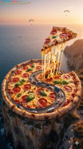Surreal Giant Pizza Roadscape Prompt - Free Ai Image Prompt