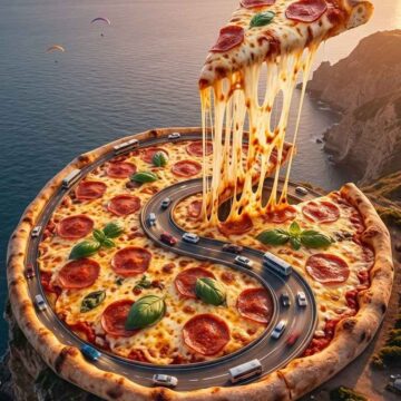 Surreal Giant Pizza Roadscape Prompt - Free Ai Image Prompt