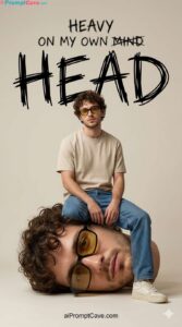Surreal Man Sitting On His Giant Head Prompt