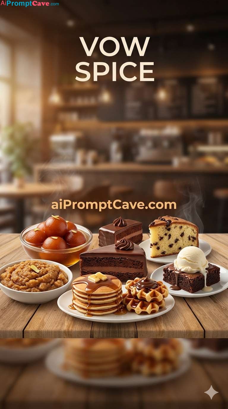 VOW SPICE Dessert Café Poster Indian Sweets & Modern Treats Luxury Design - Free Ai Image Prompt