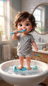 Whimsical Chibi Toddler Bathroom Scene 3D - Free Ai Image Prompt