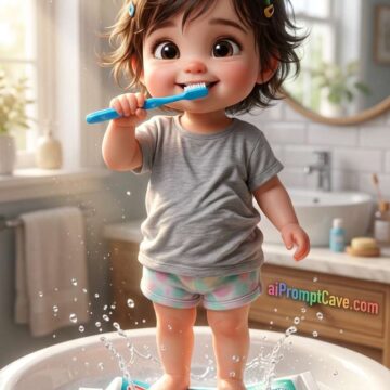 Whimsical Chibi Toddler Bathroom Scene 3D - Free Ai Image Prompt