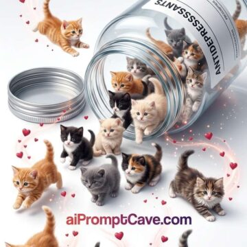 Whimsical Tiny Cats in Antidepressants Jar Art Prompt - Free Ai Image Prompt