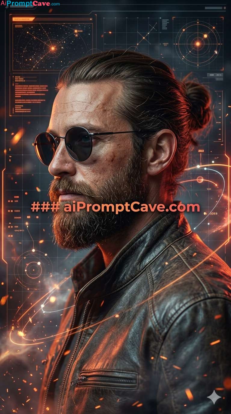 Cinematic Cyberpunk Portrait of Rugged Man with Sci-Fi UI - Free Ai Image Prompt