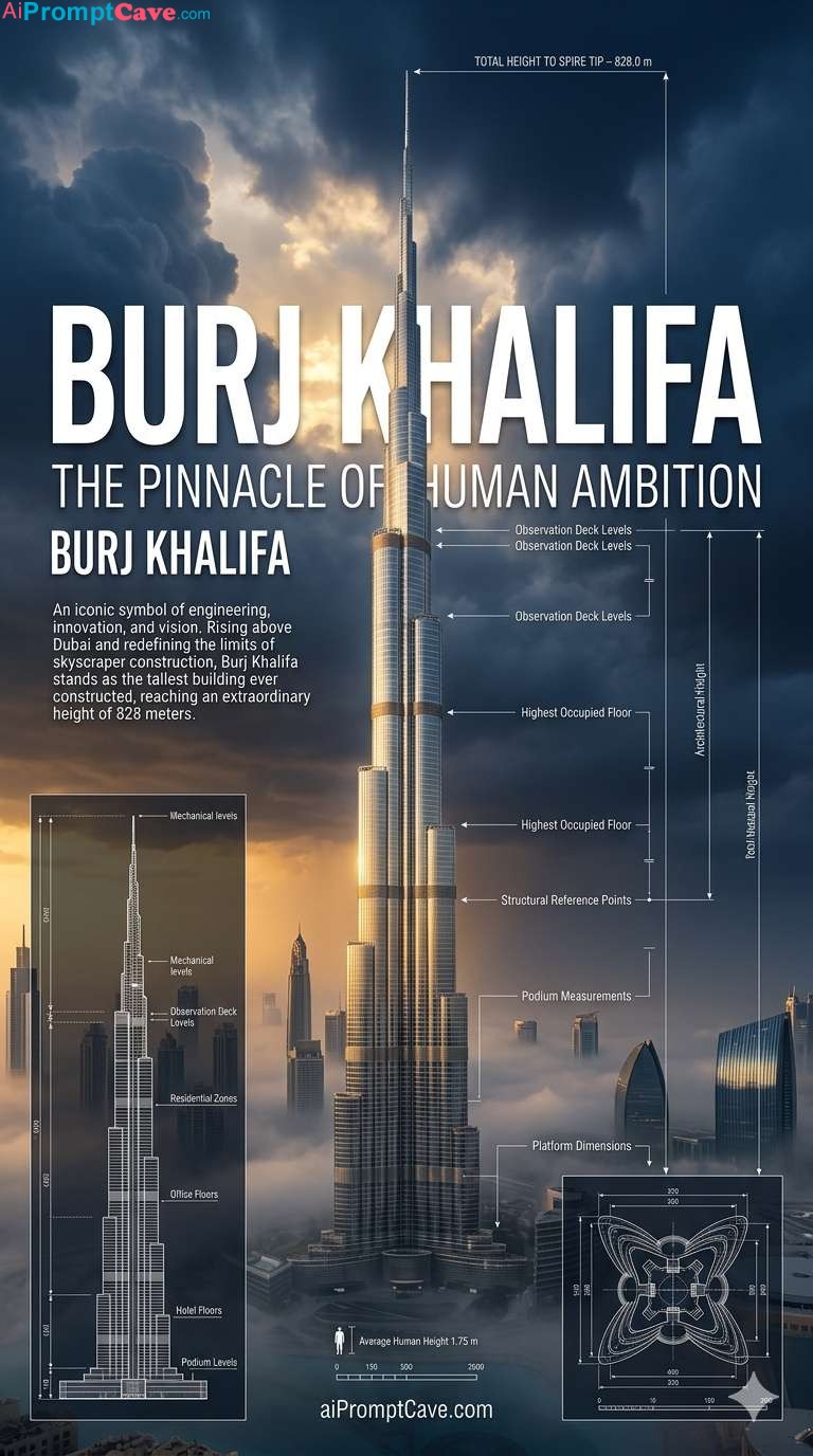 Burj Khalifa Engineering Infographic Prompt– Free Ai Image Prompt